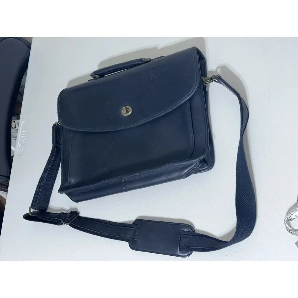 Black Leather Vtg Messenger Bag Turn Lock Laptop Bag Briefcase